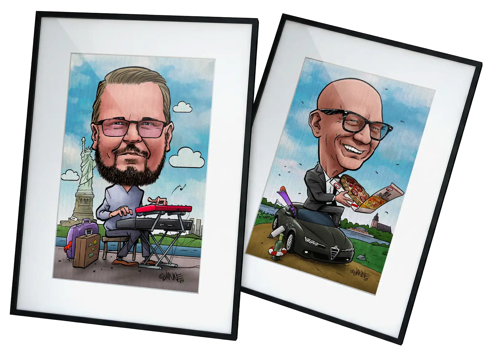 Kehystetyt karikatyyritaulut