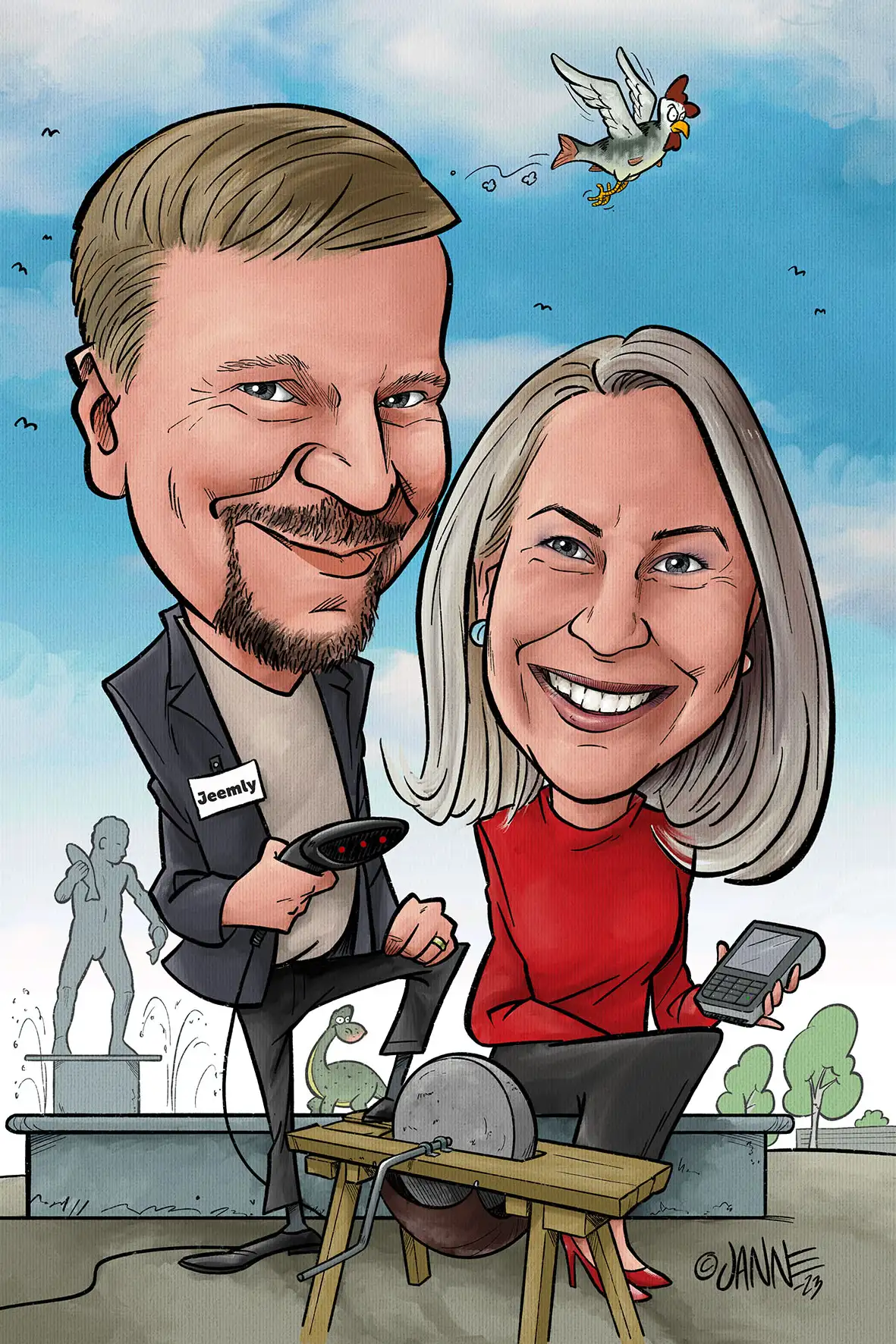 Liikelahja karikatyyri esimerkki 1