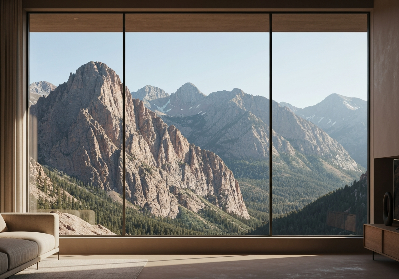 Living room with a mountain view