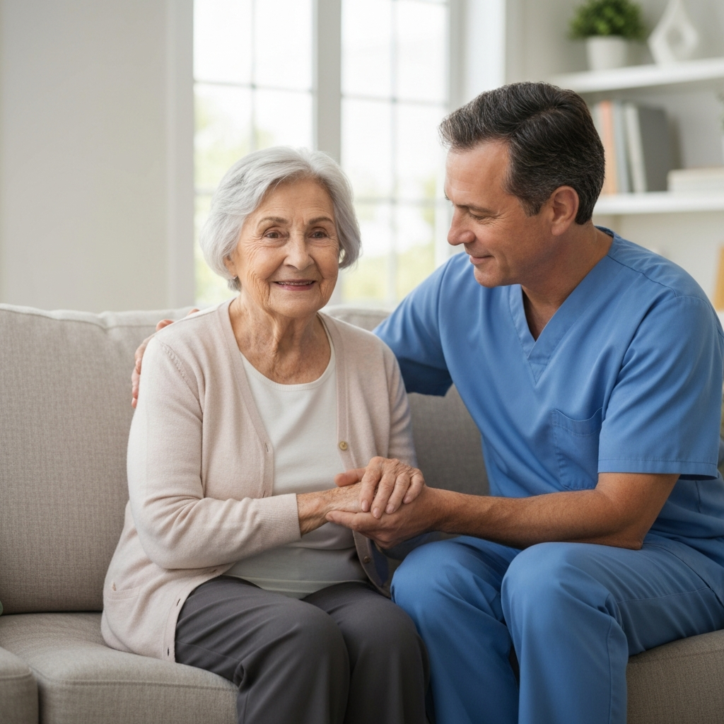 Caregiver holding hands with dementia patient in Irvine