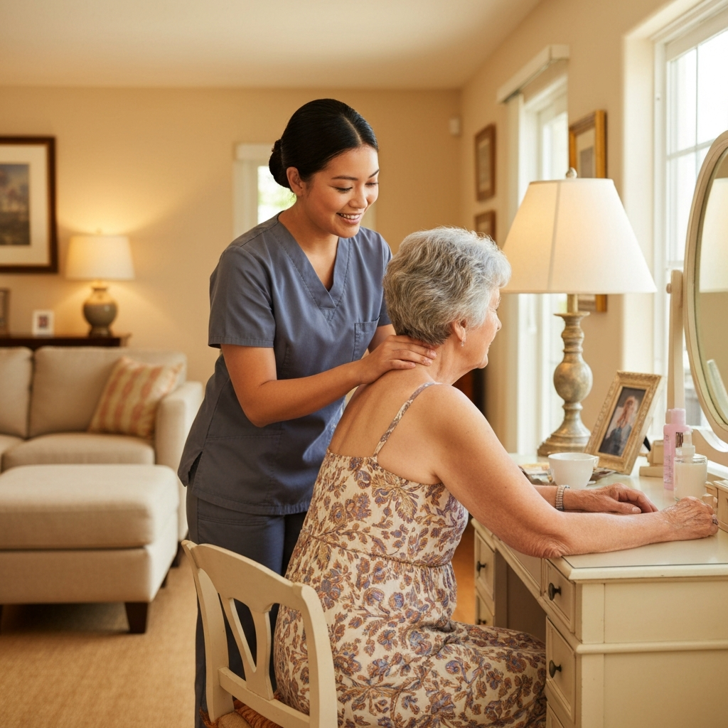 Caregiver assisting senior with daily routine in Orange County