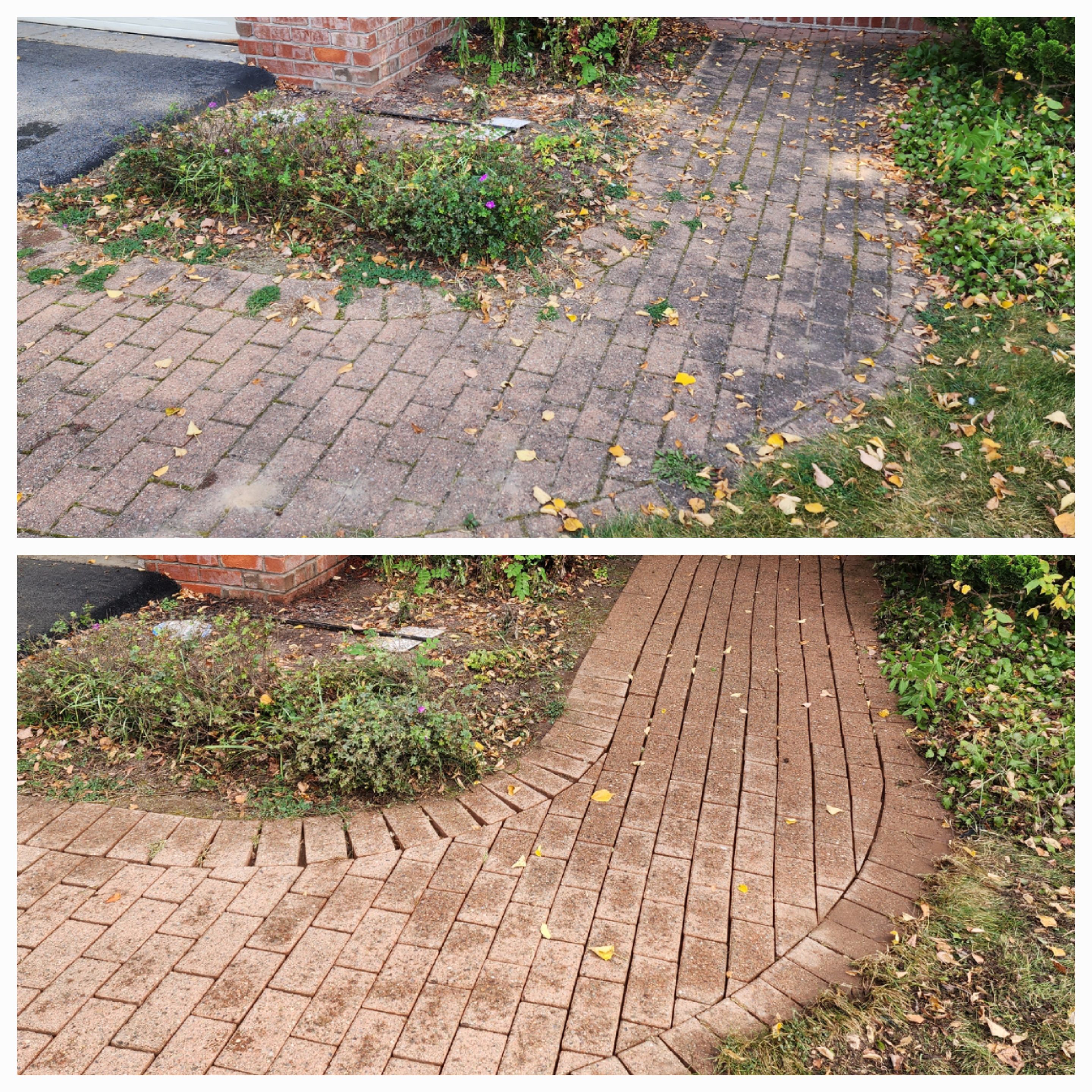 Brick Walkway Power Washing Before and After