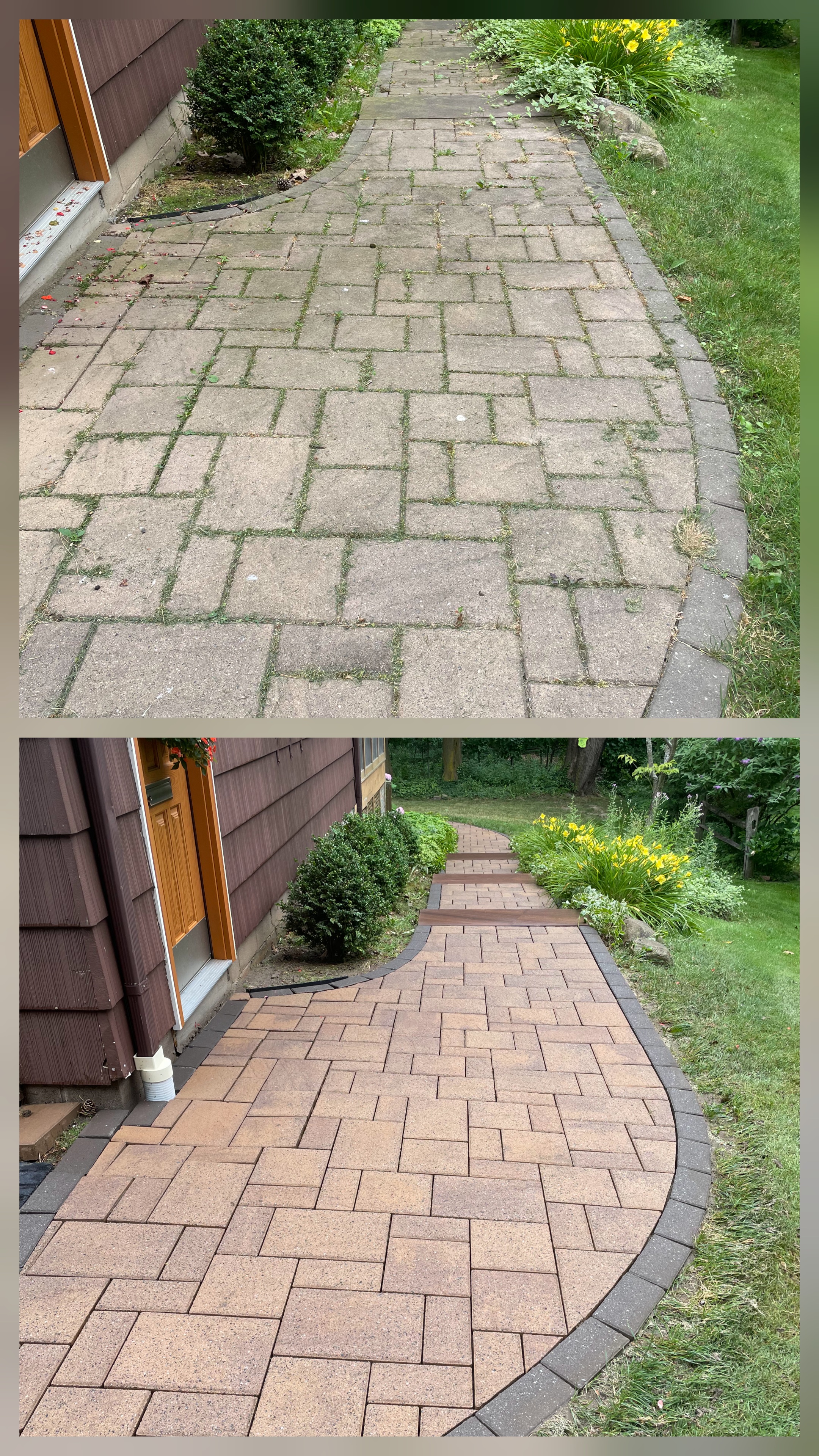 Paver Walkway Power Washing Before and After