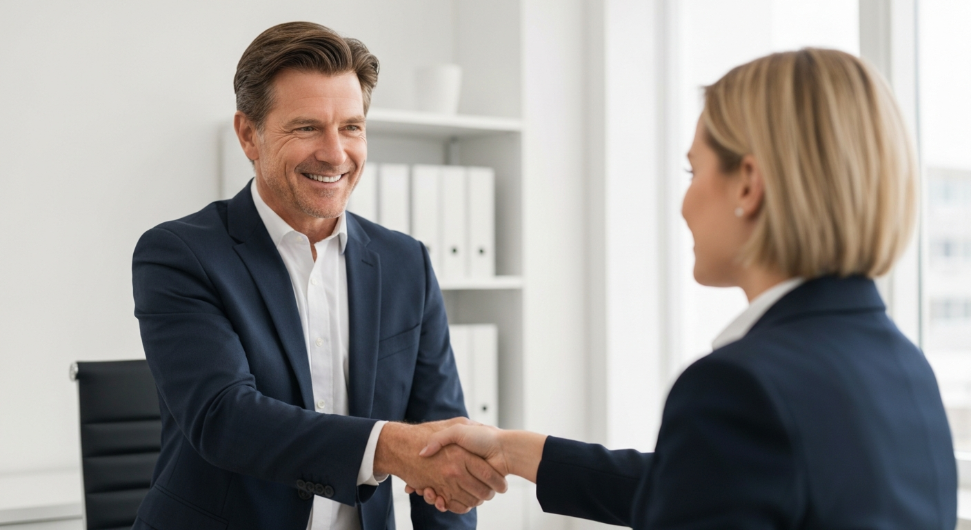 Business consultant shaking hands with business owner