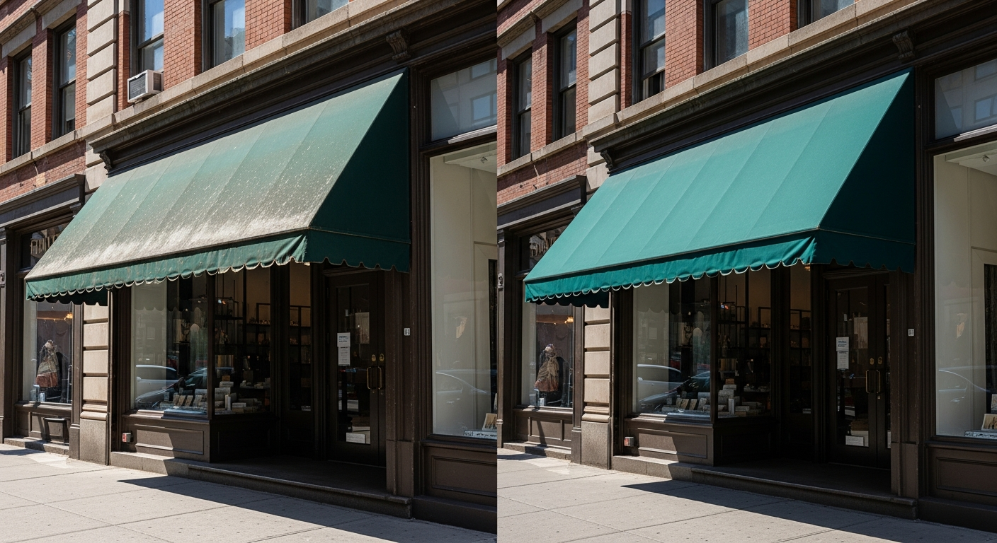 Before and after awning cleaning transformation