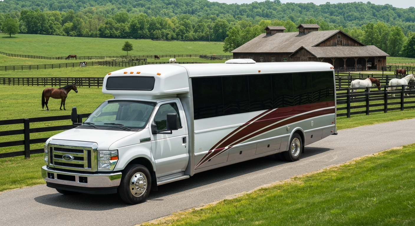 C&C Limousines Ford F650 Luxury Bus Exterior at a Kentucky Horse Farm