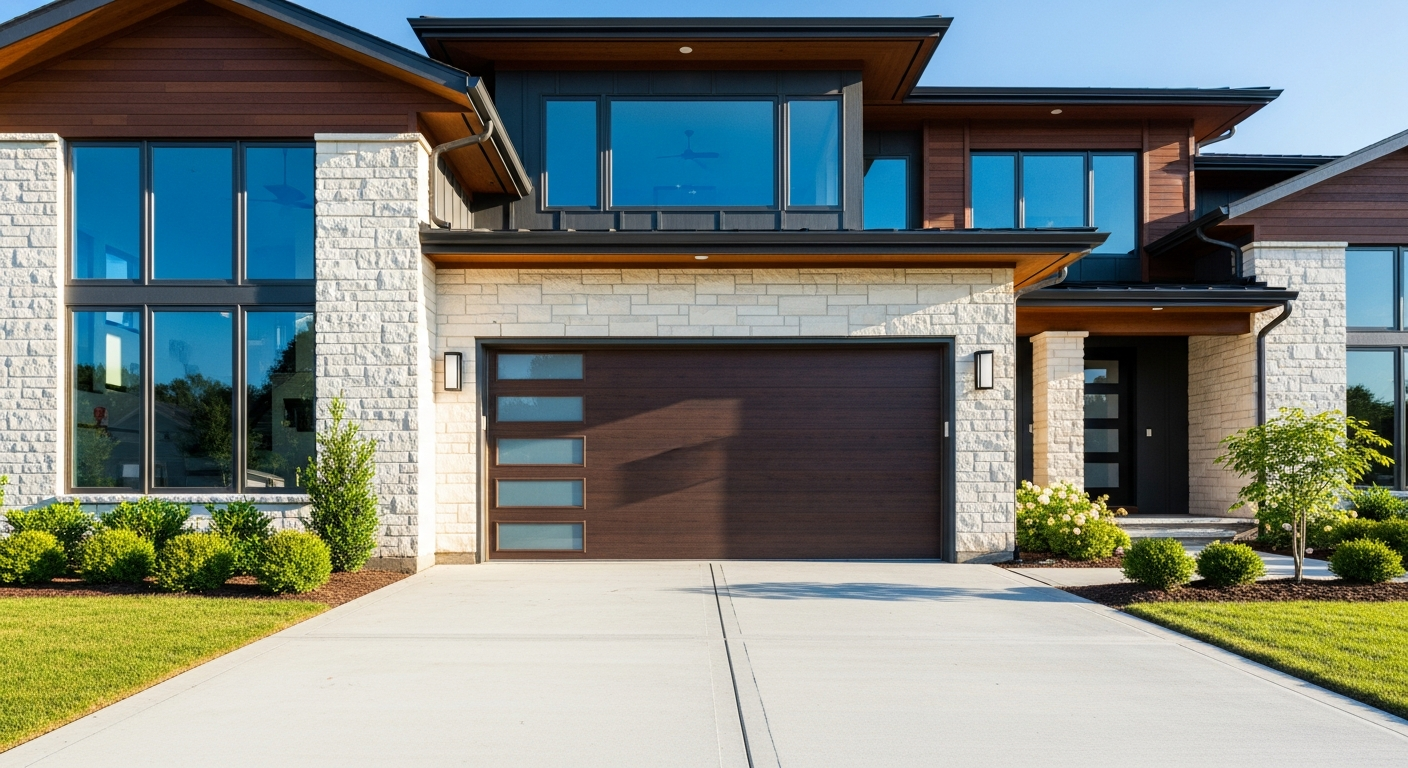 Beautiful new residential garage door installed by Dominion Door Systems