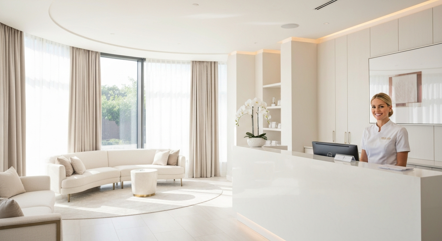 Modern medspa reception with lead notification