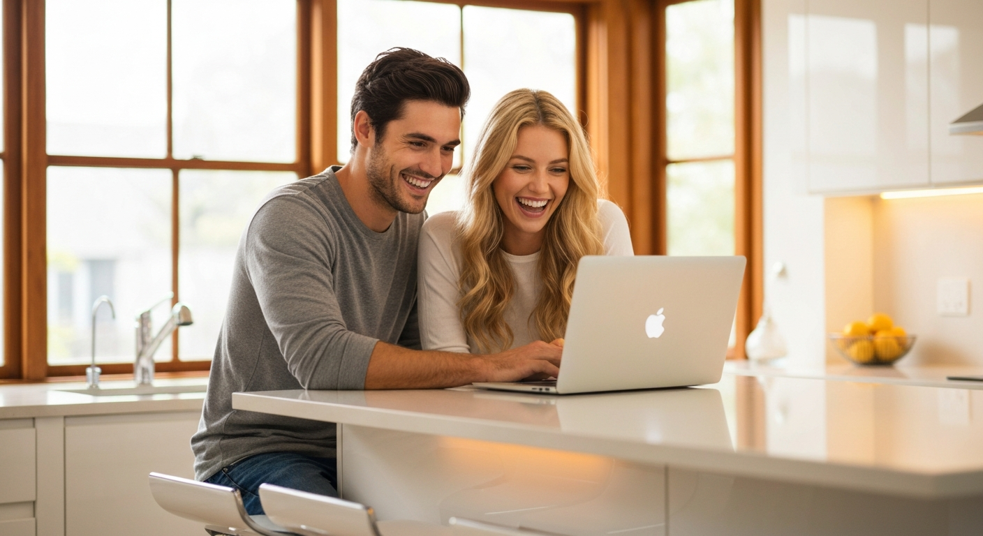 Couple looking at laptop