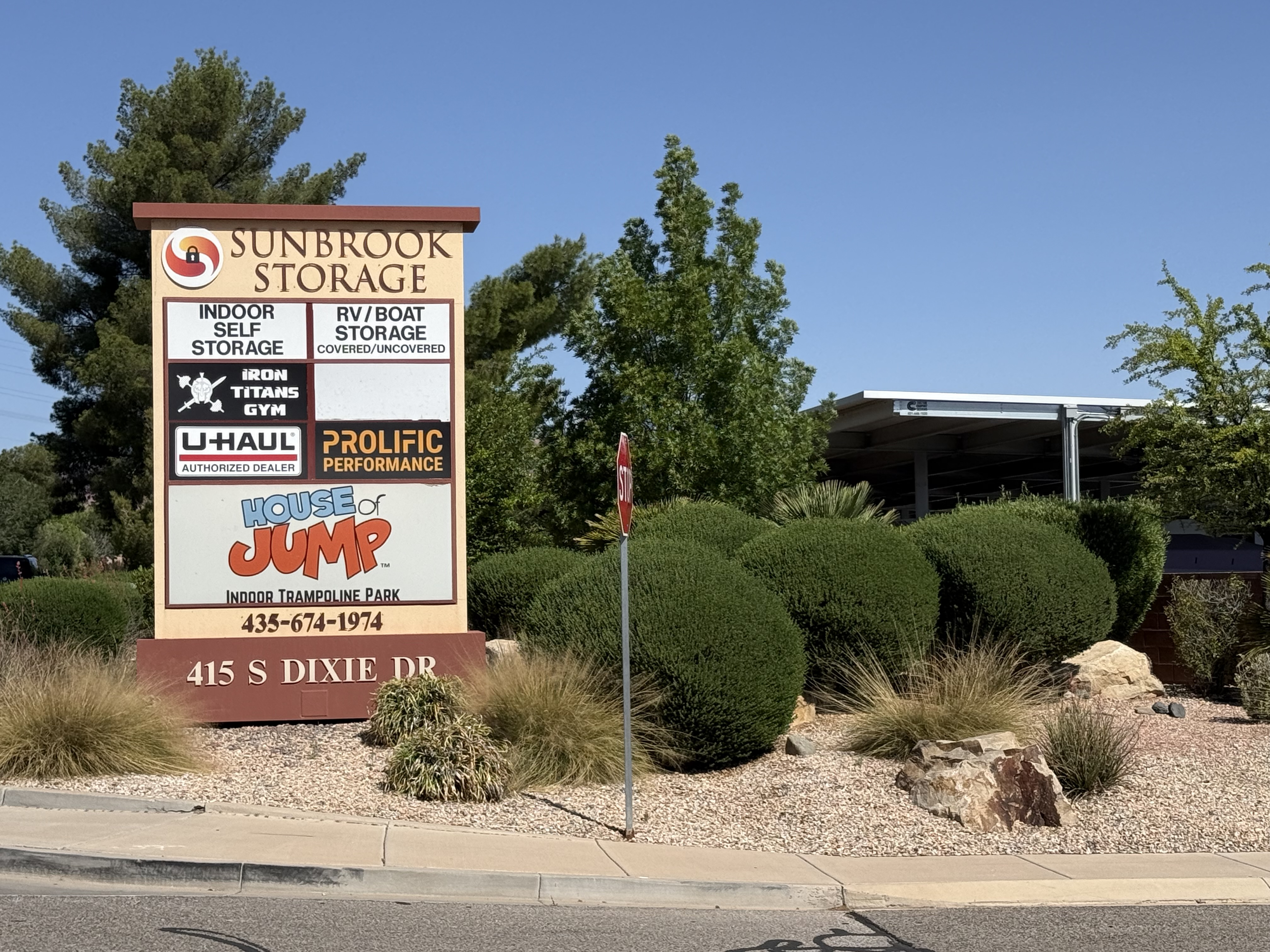 Close up of Sunbrook Secure Storage exterior sign in St. George, UT