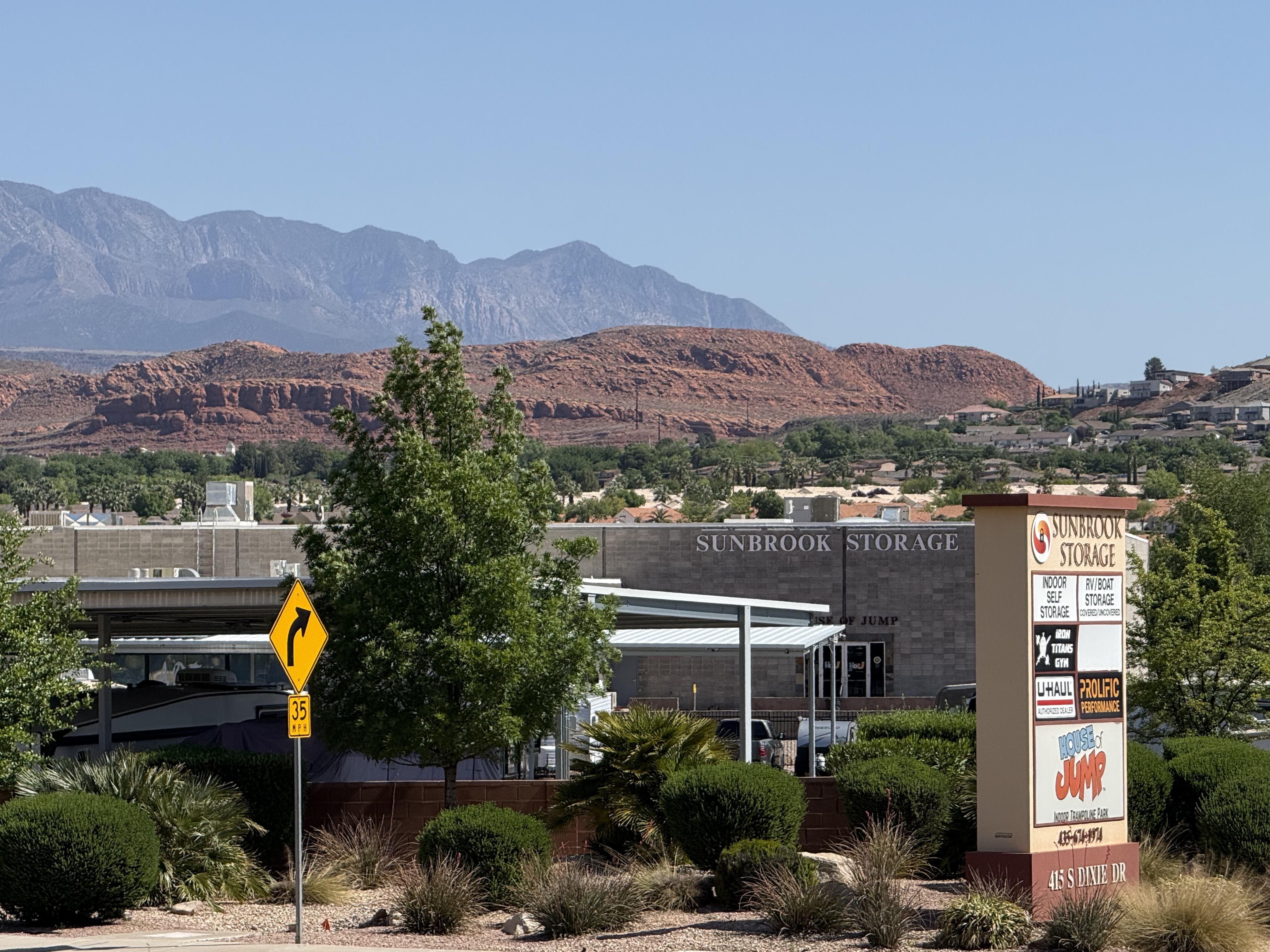 Sunbrook Secure Storage exterior sign with mountains in the background in St. George, Utah