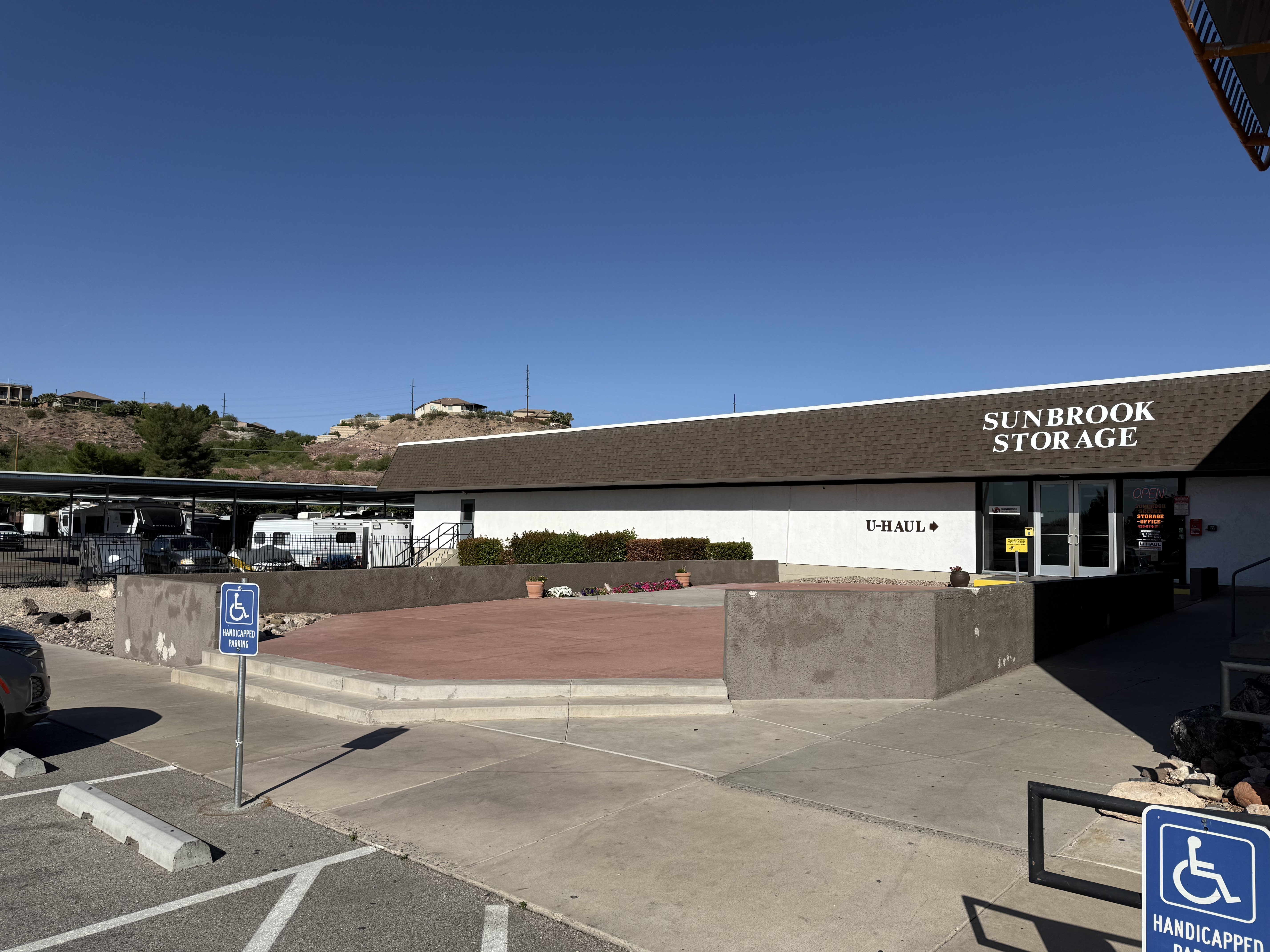 Sunbrook Secure Storage facility at 415 S Dixie Drive in St. George, Utah serving Veyo residents with indoor self storage and covered RV parking