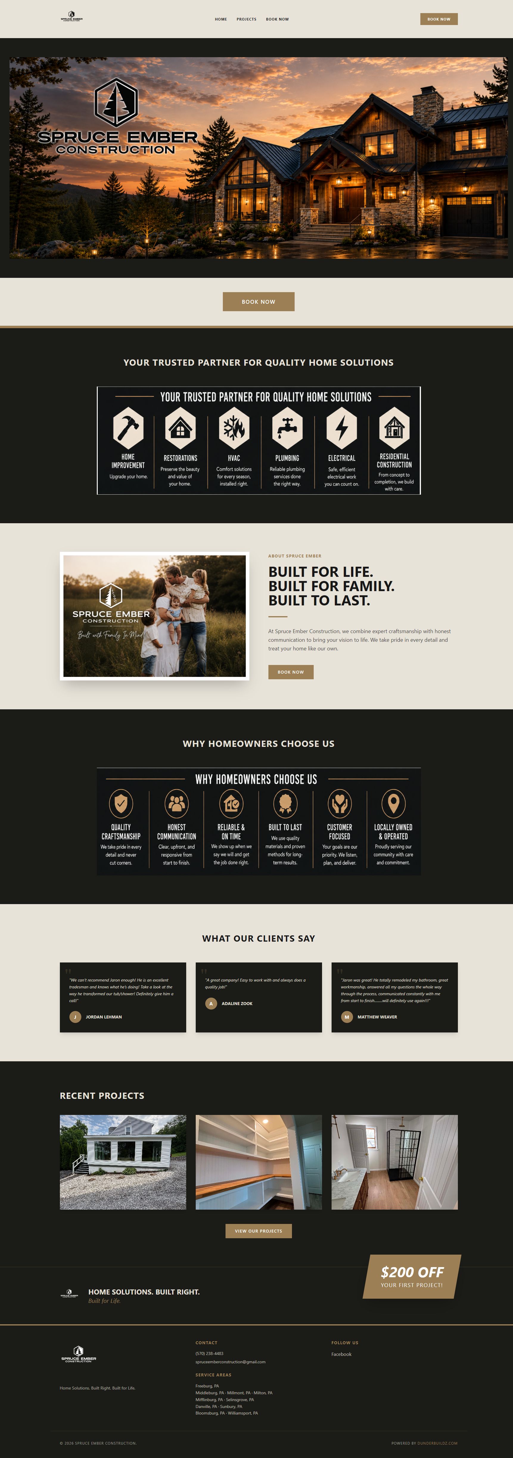 Spruce Ember Construction website layout example - construction and trade industry design