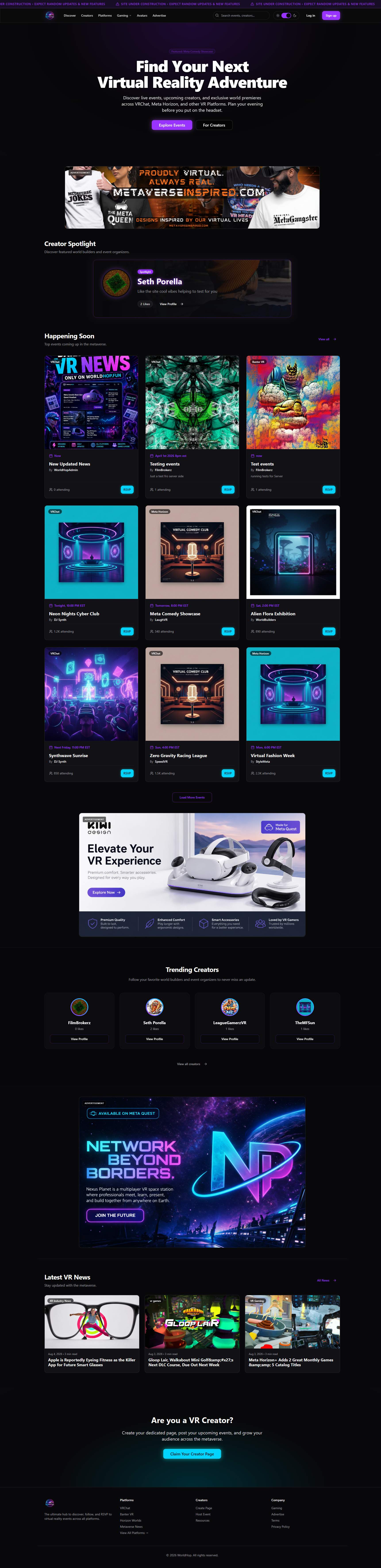 Virtual Reality portfolio website layout example - modern interactive design