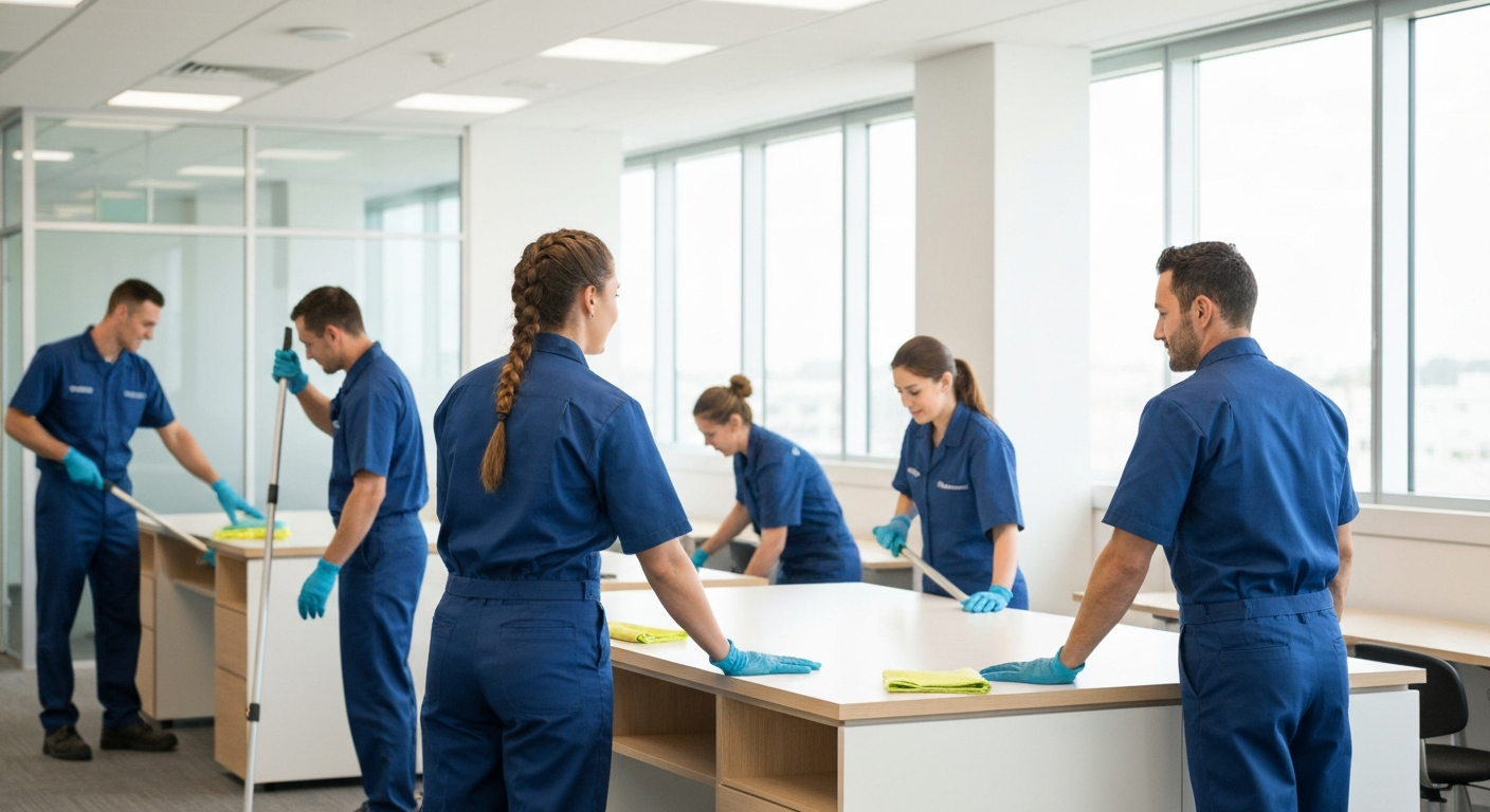 Professional cleaning team in modern office