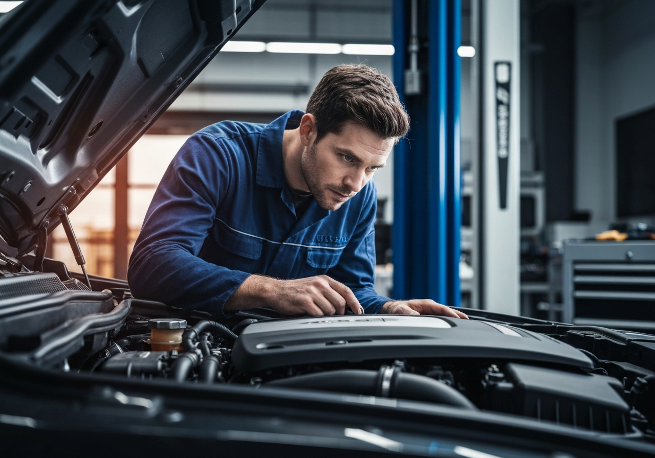 Master Mechanic inspecting engine