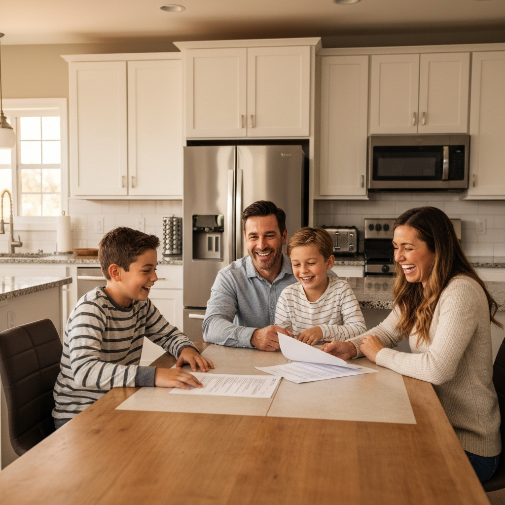 Family reviewing real estate offer
