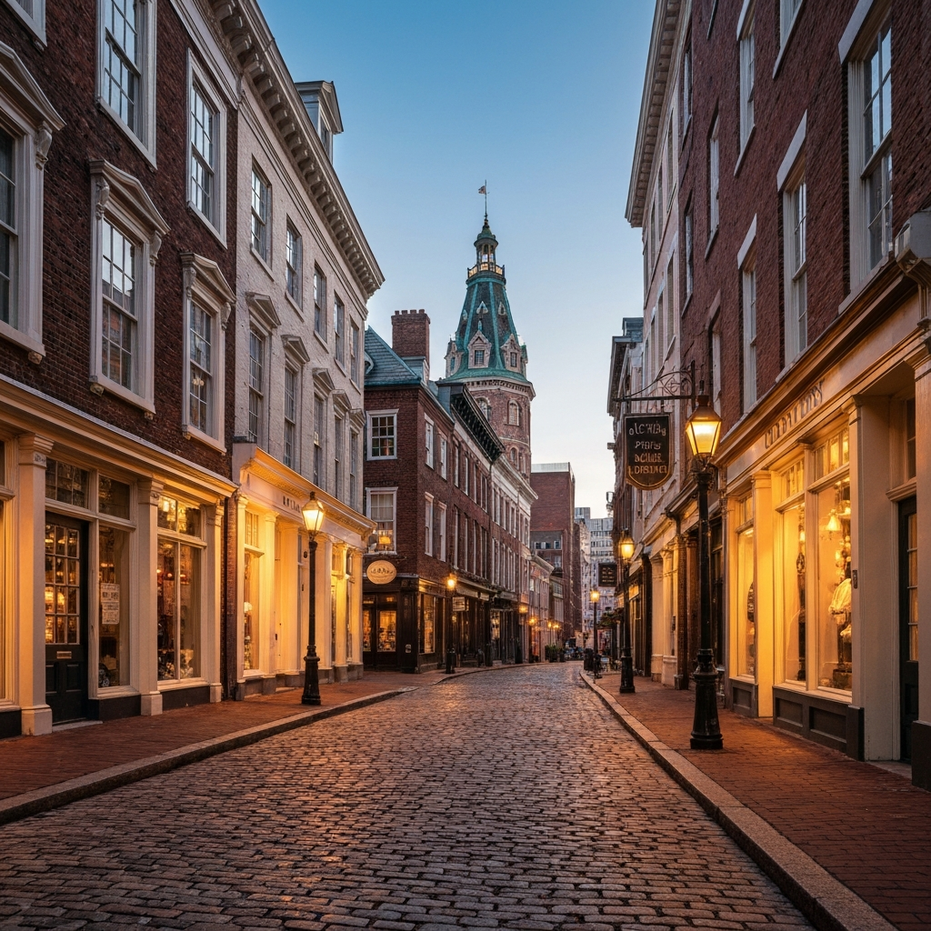 Old City Philadelphia streetscape and historic homes