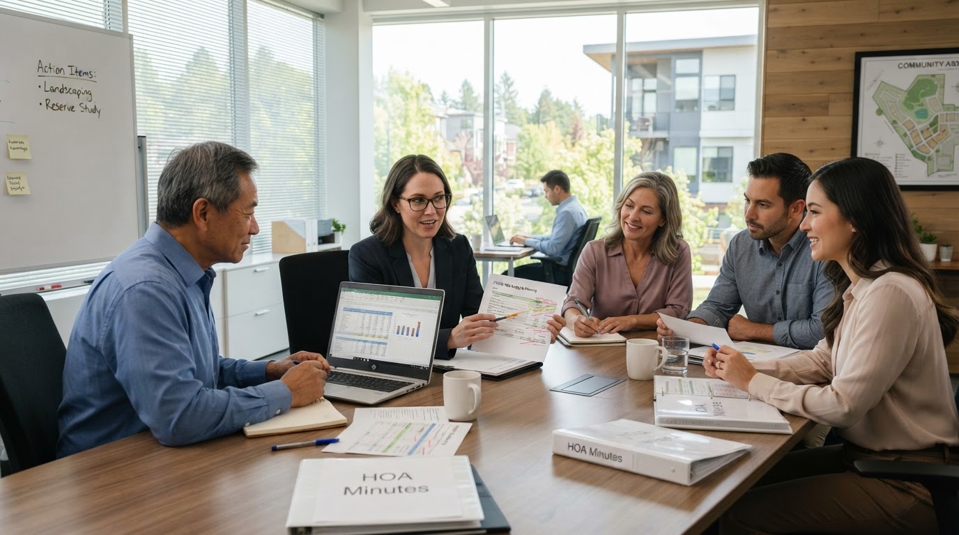 Robson community association manager meeting with an HOA board
