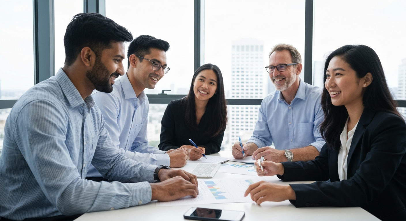 Corporate team collaborating