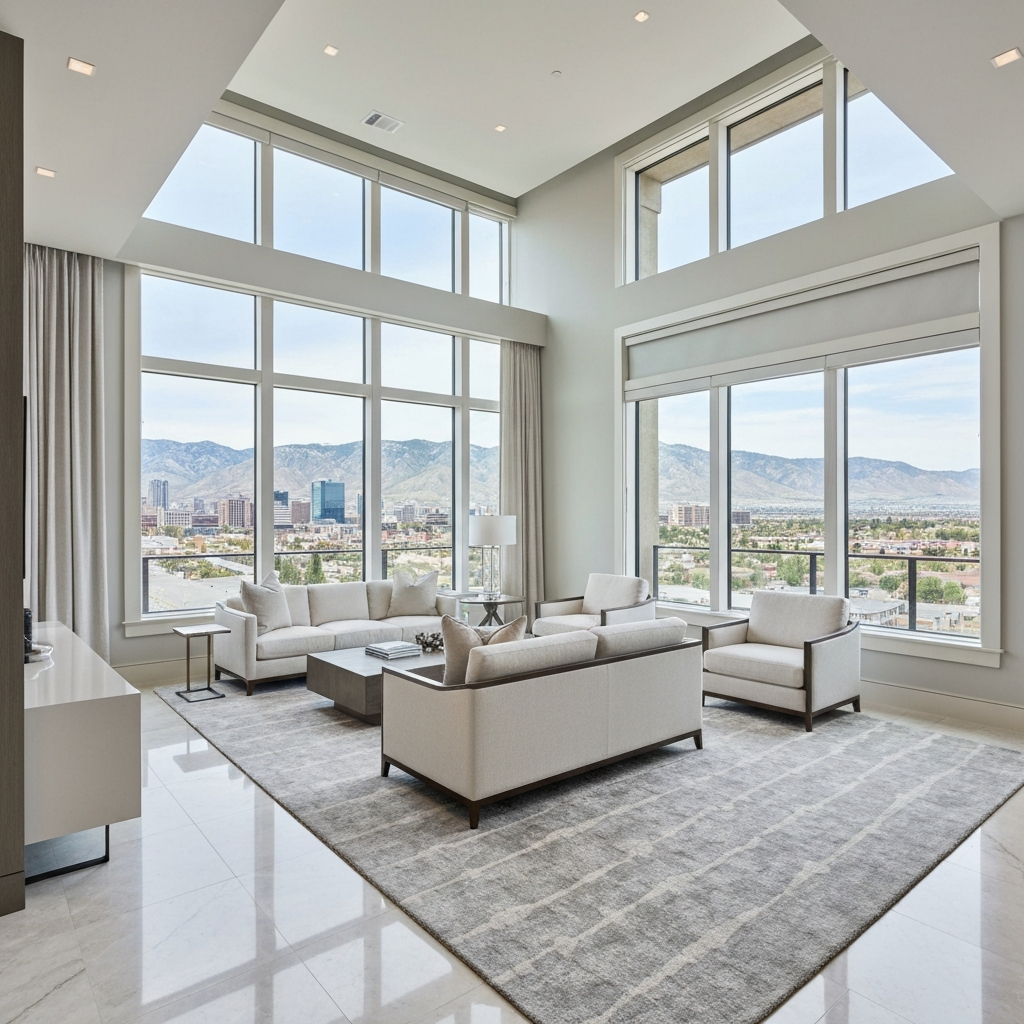Modern Salt Lake City home interior with mountain views