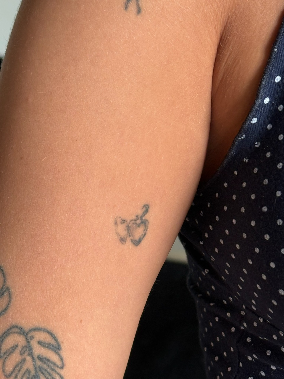 Healed fine line tattoo showing soft, faded-to-perfection results by Clarissa Victoria Rosa