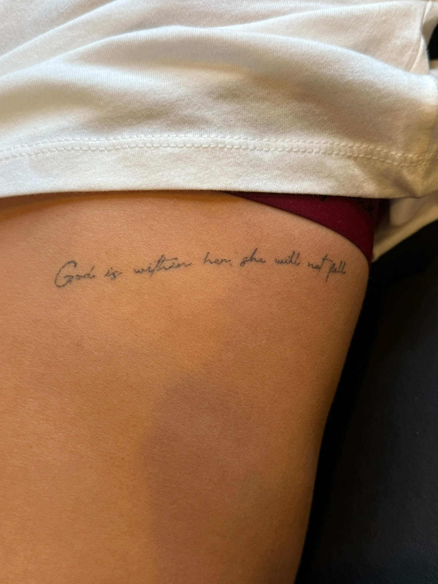 Healed fine line script tattoo Cincy Made
