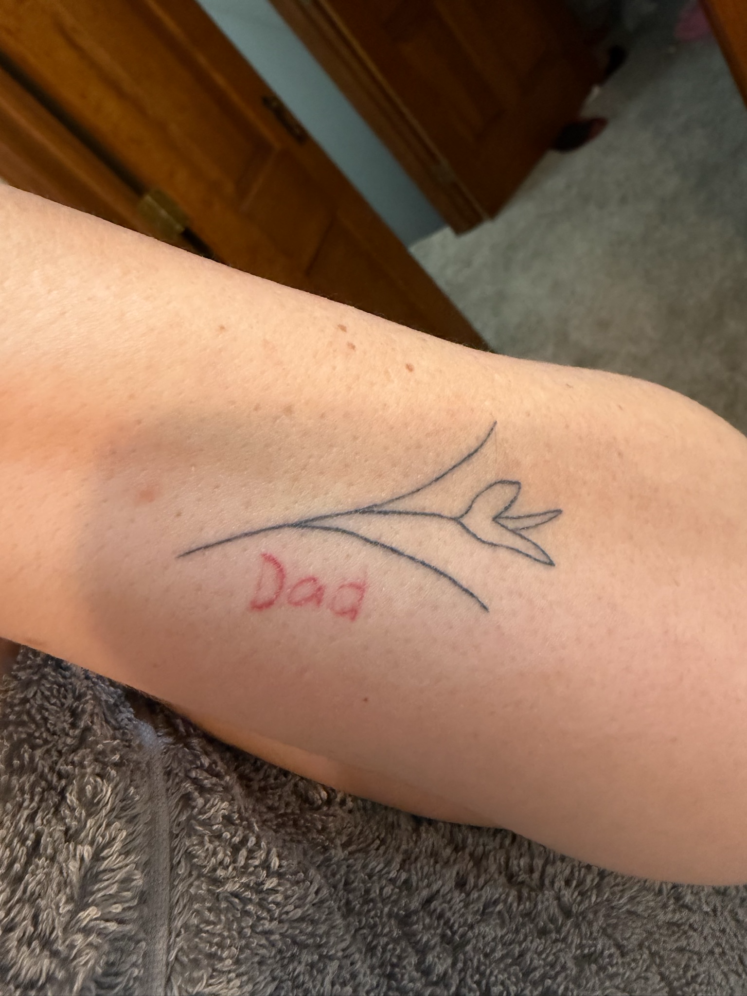 Healed fine line floral dad tattoo