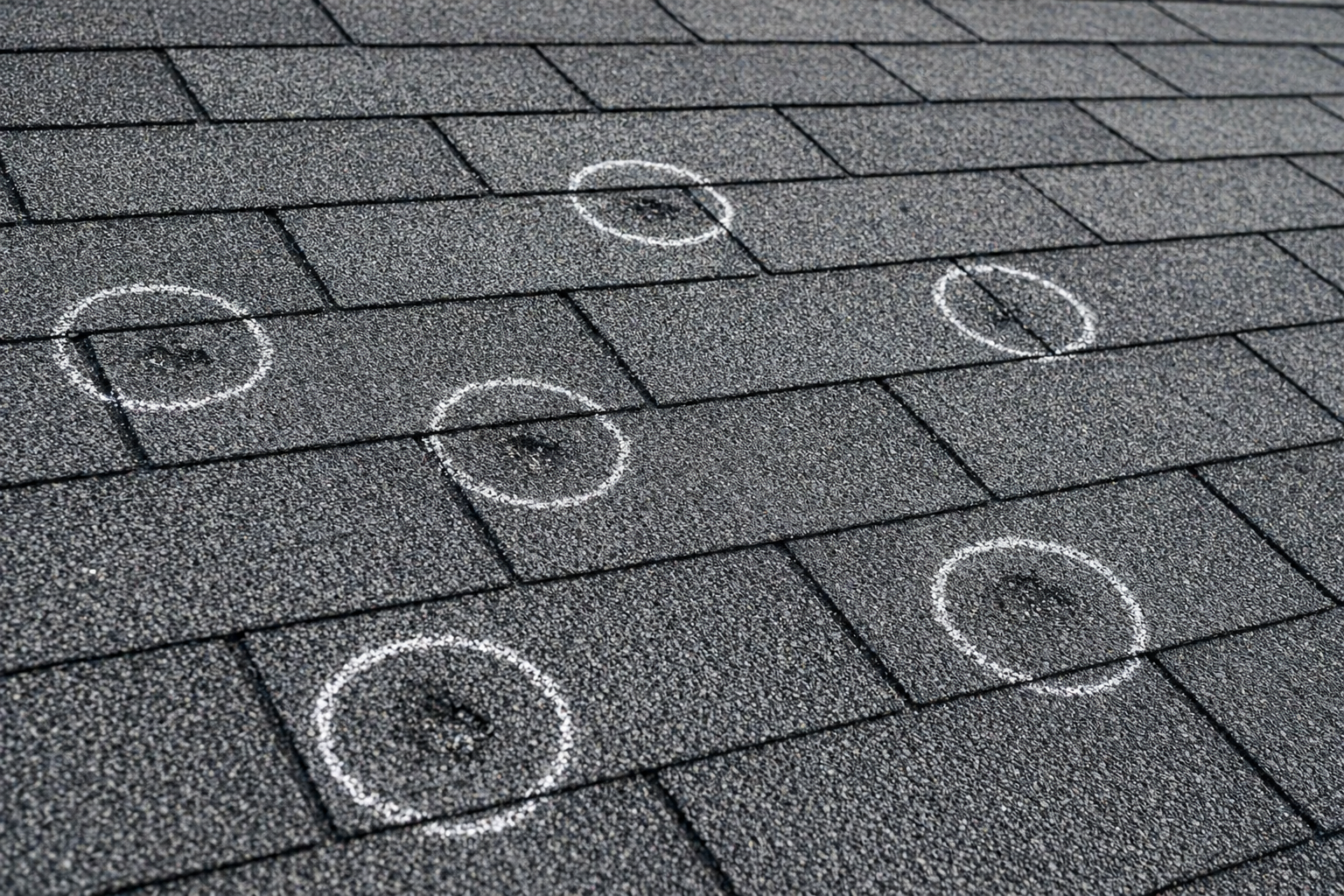 Hail damage on shingles