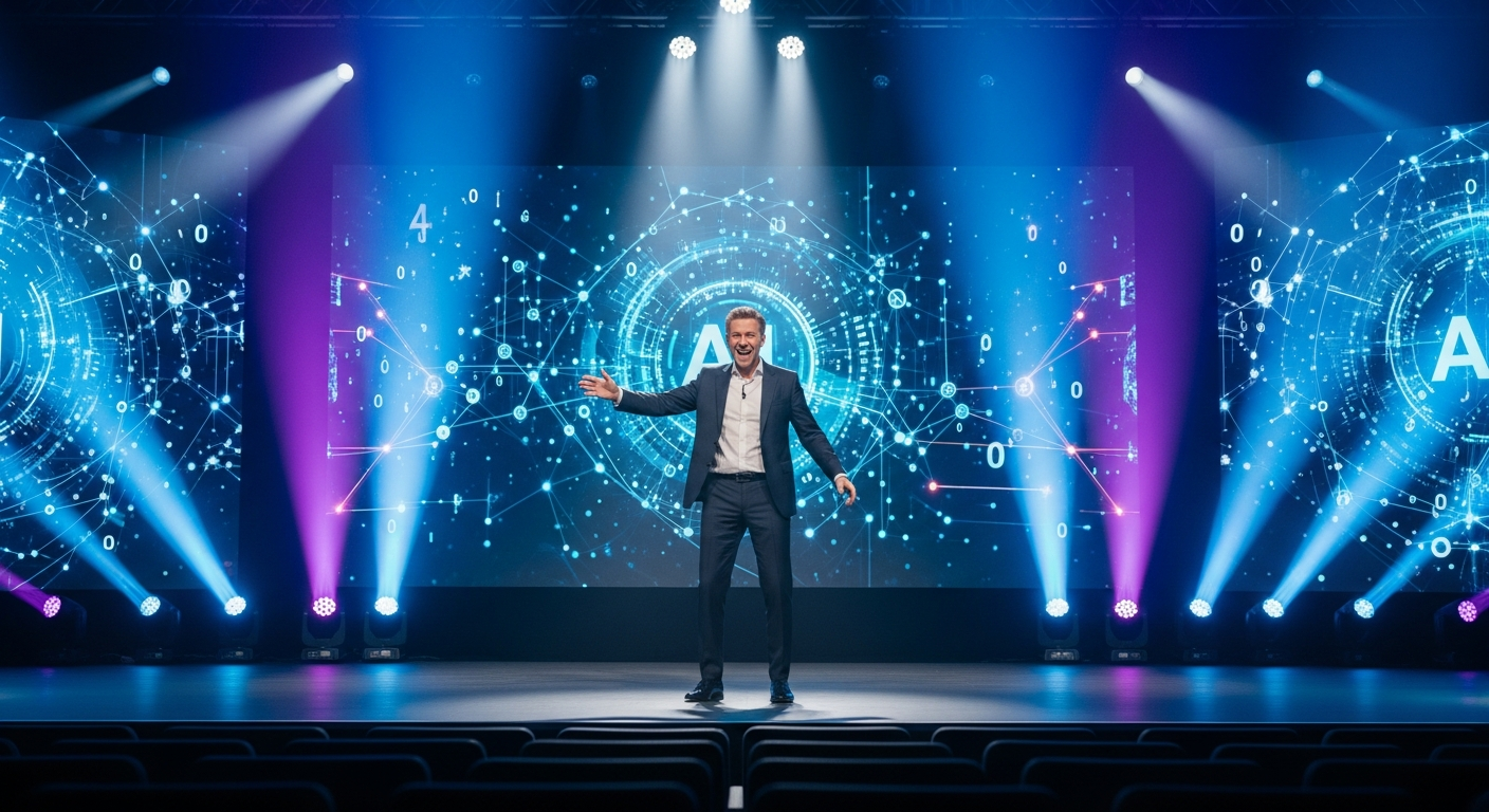 Braydon Carter on stage speaking about AI