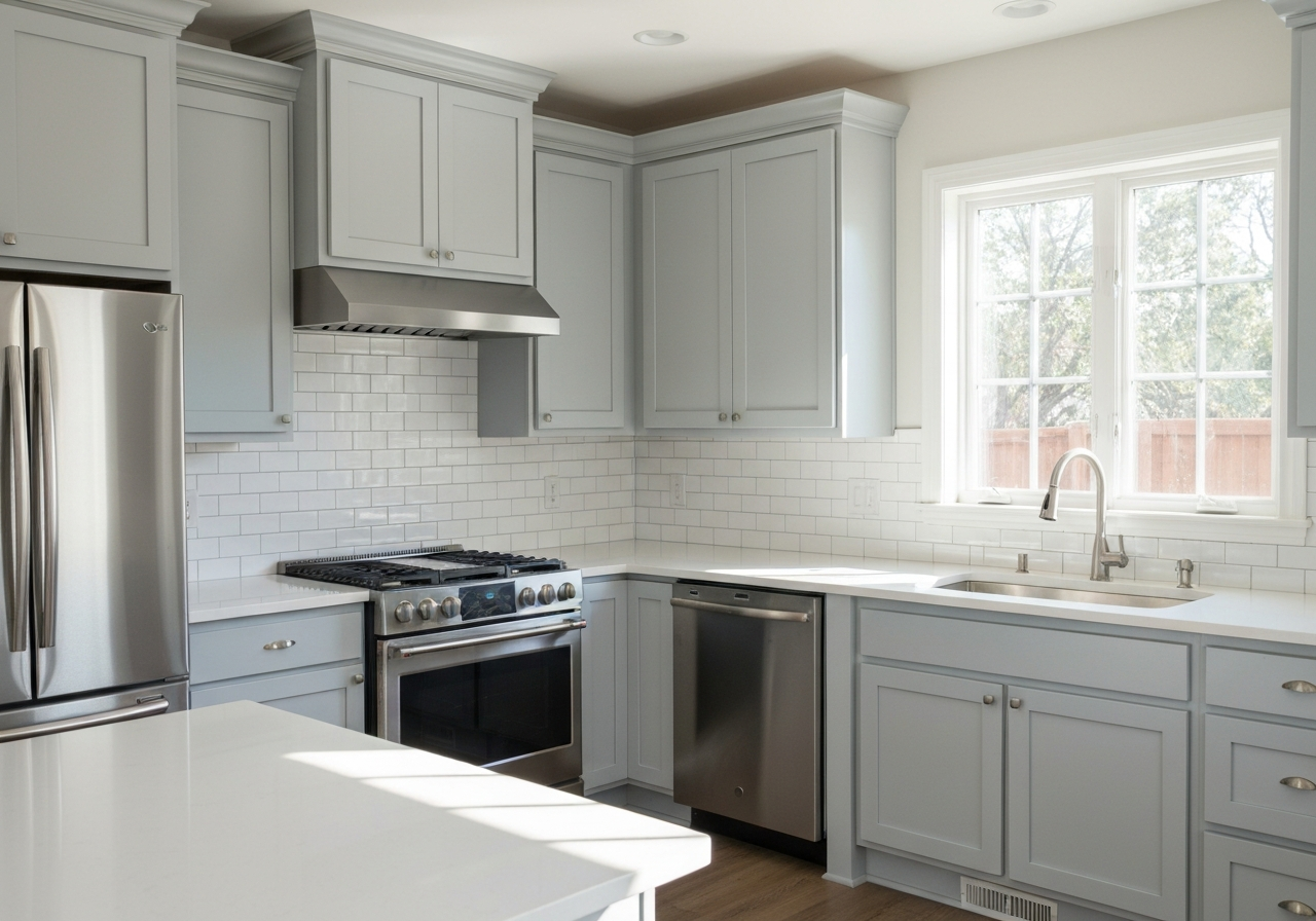 Light grey shaker cabinets with high-end finish