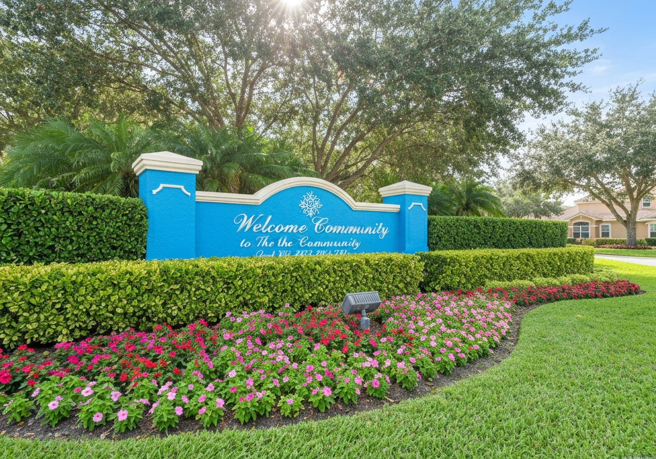 Freshly painted community entrance sign