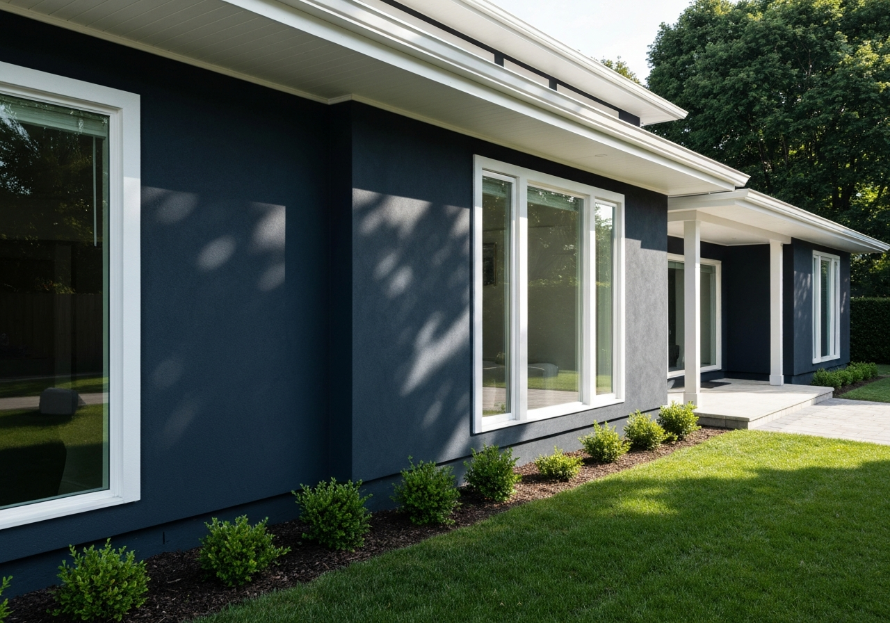Contemporary house exterior with dark stucco