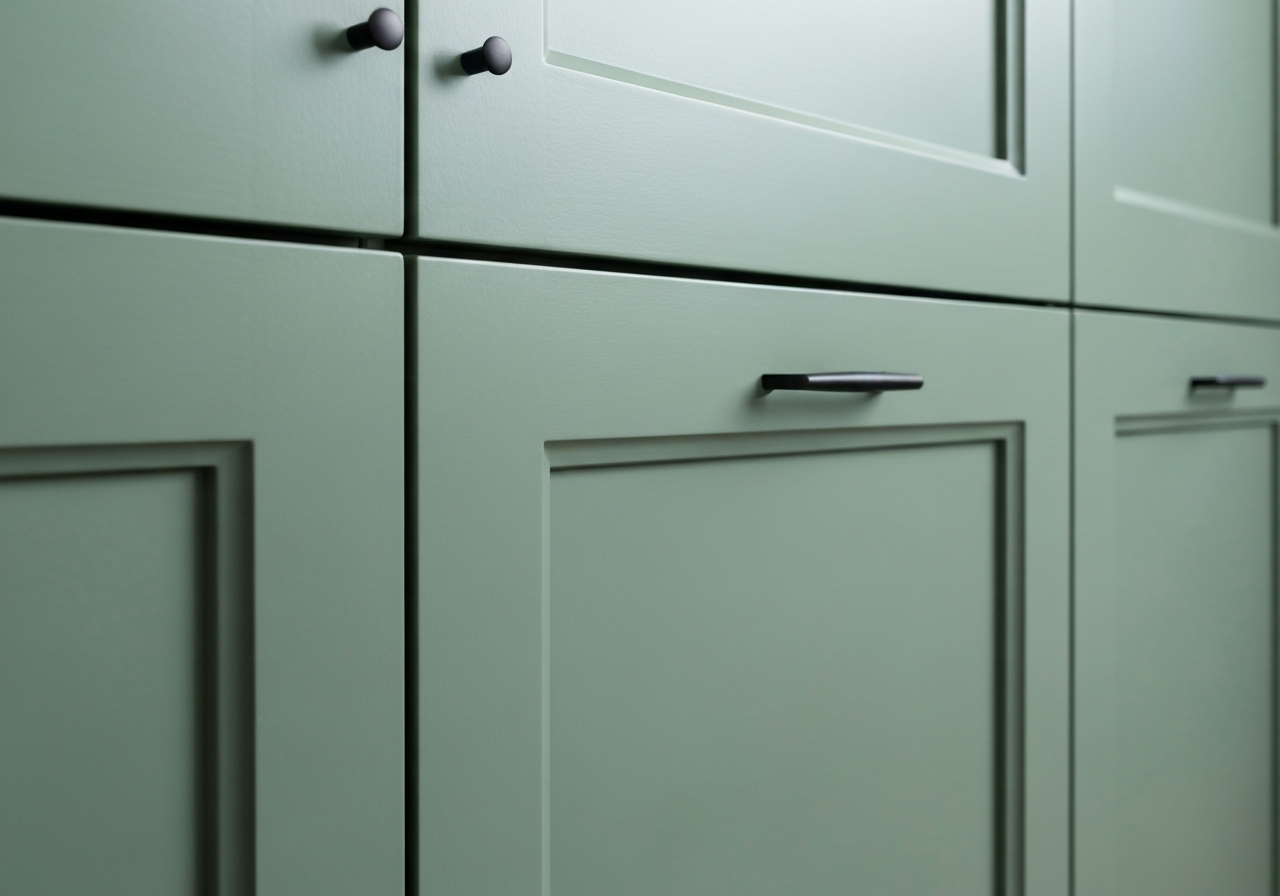 Sage green cabinets with zero brush strokes