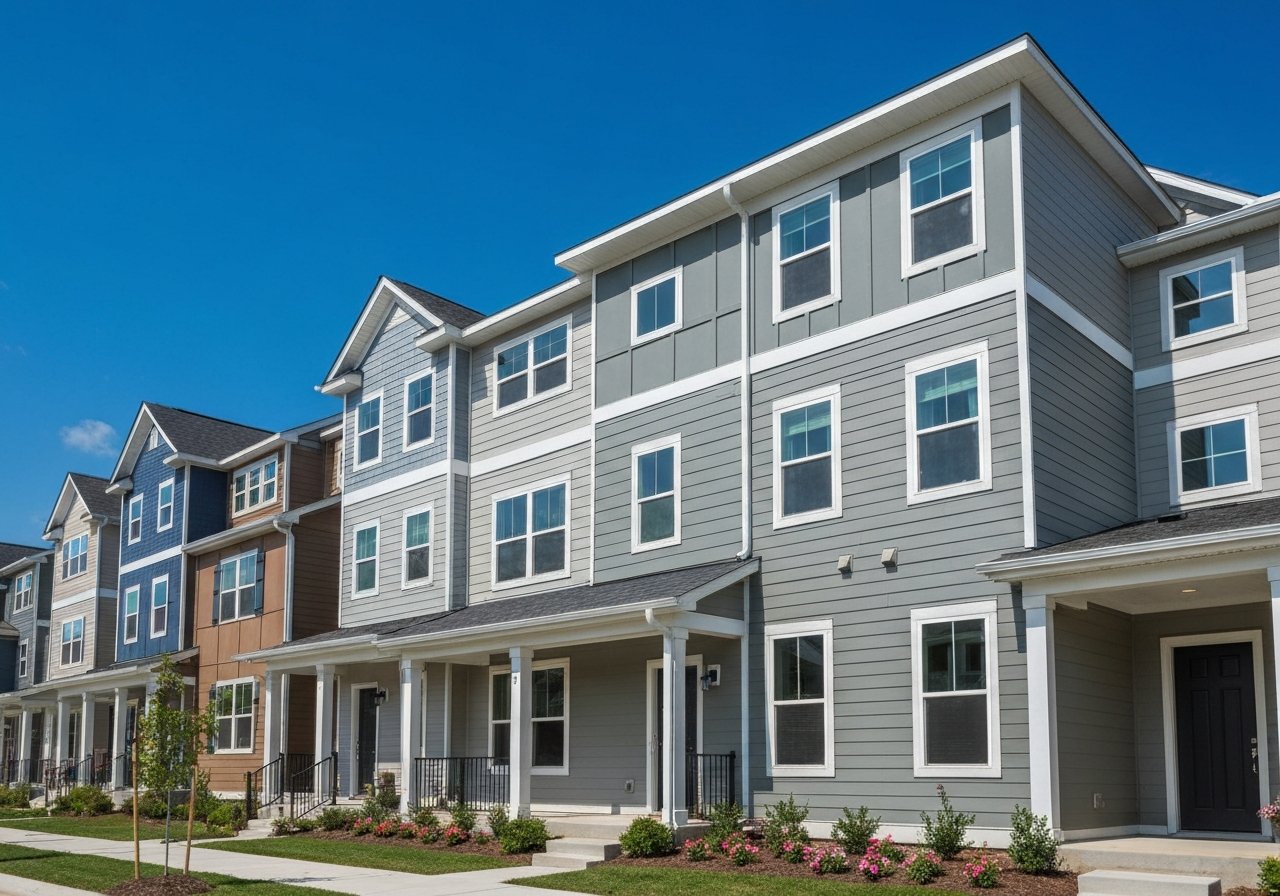 Row of townhomes with new exterior paint