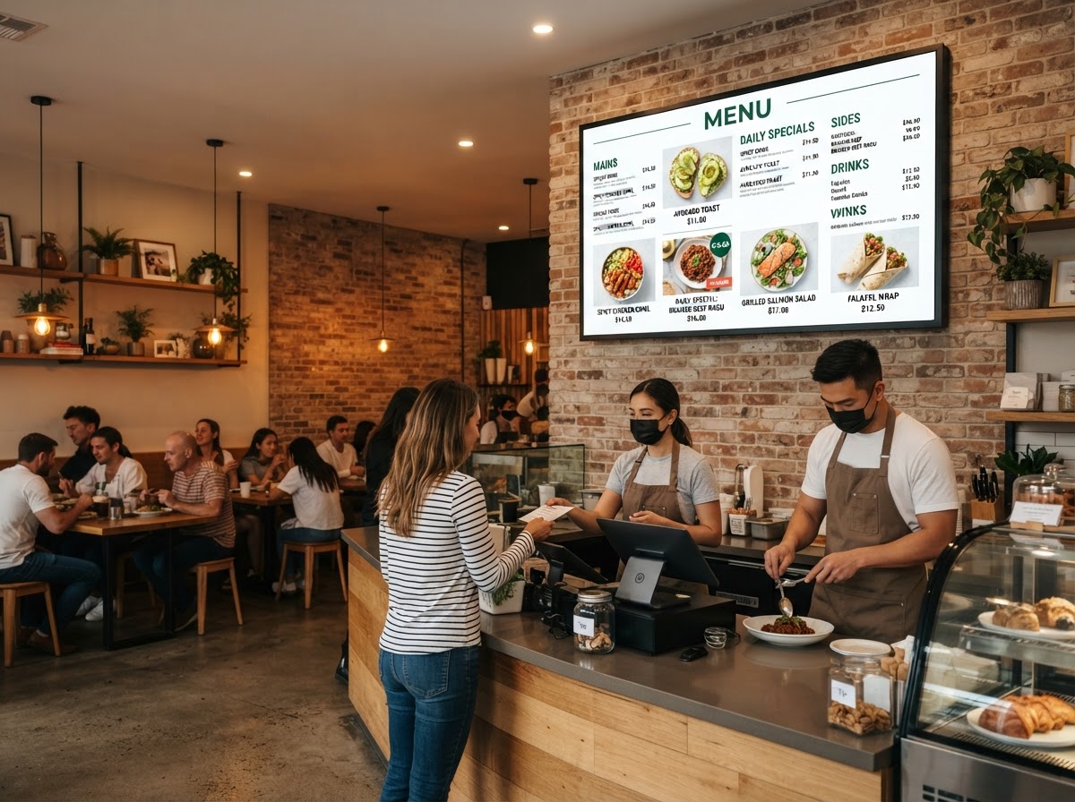 Digital menu board in a restaurant