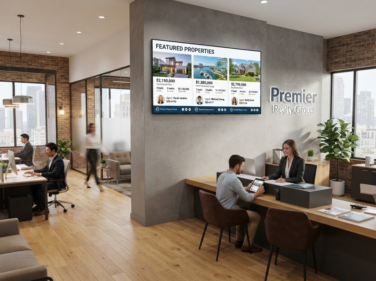 Digital signage in a real estate office