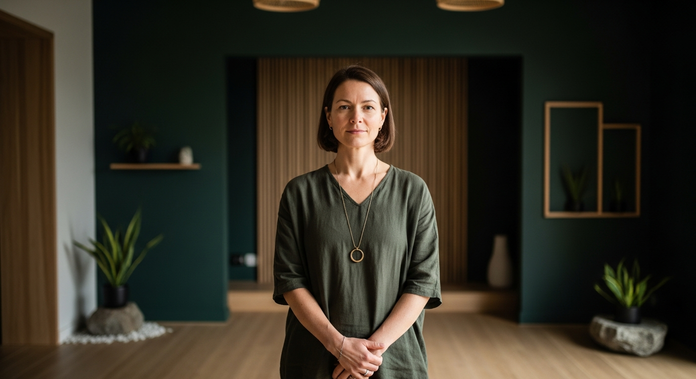 Serene holistic coach in a minimalist studio