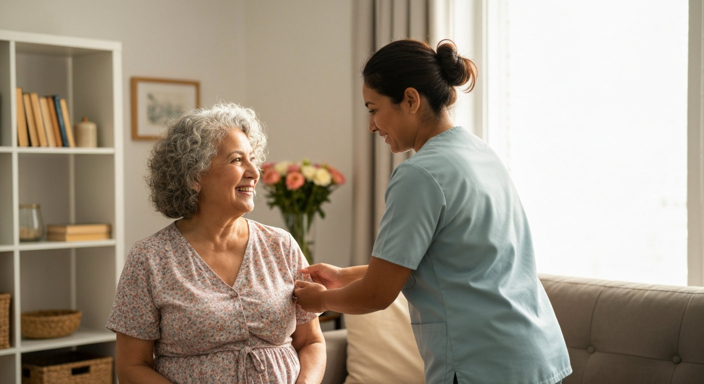 Companion helping senior at home