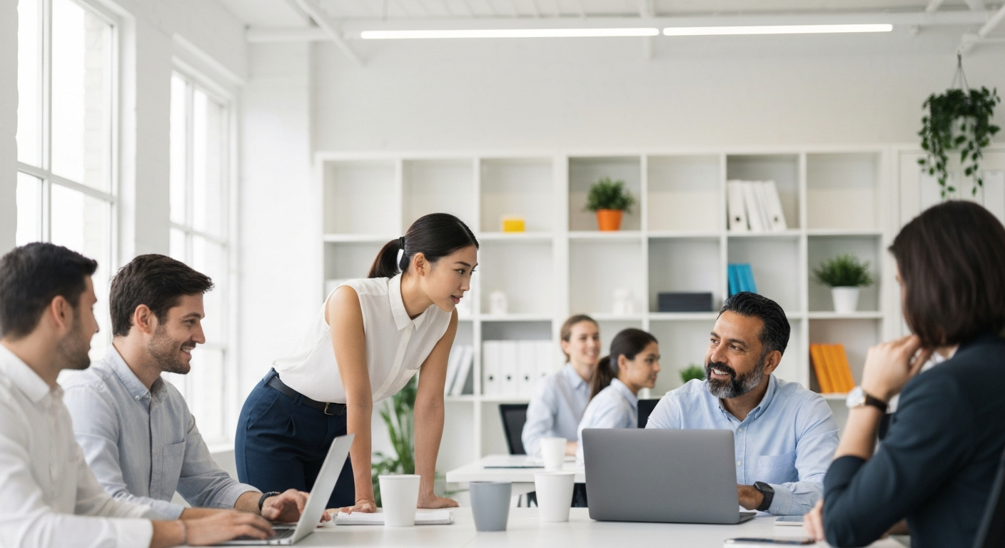 Professionals collaborating in modern office