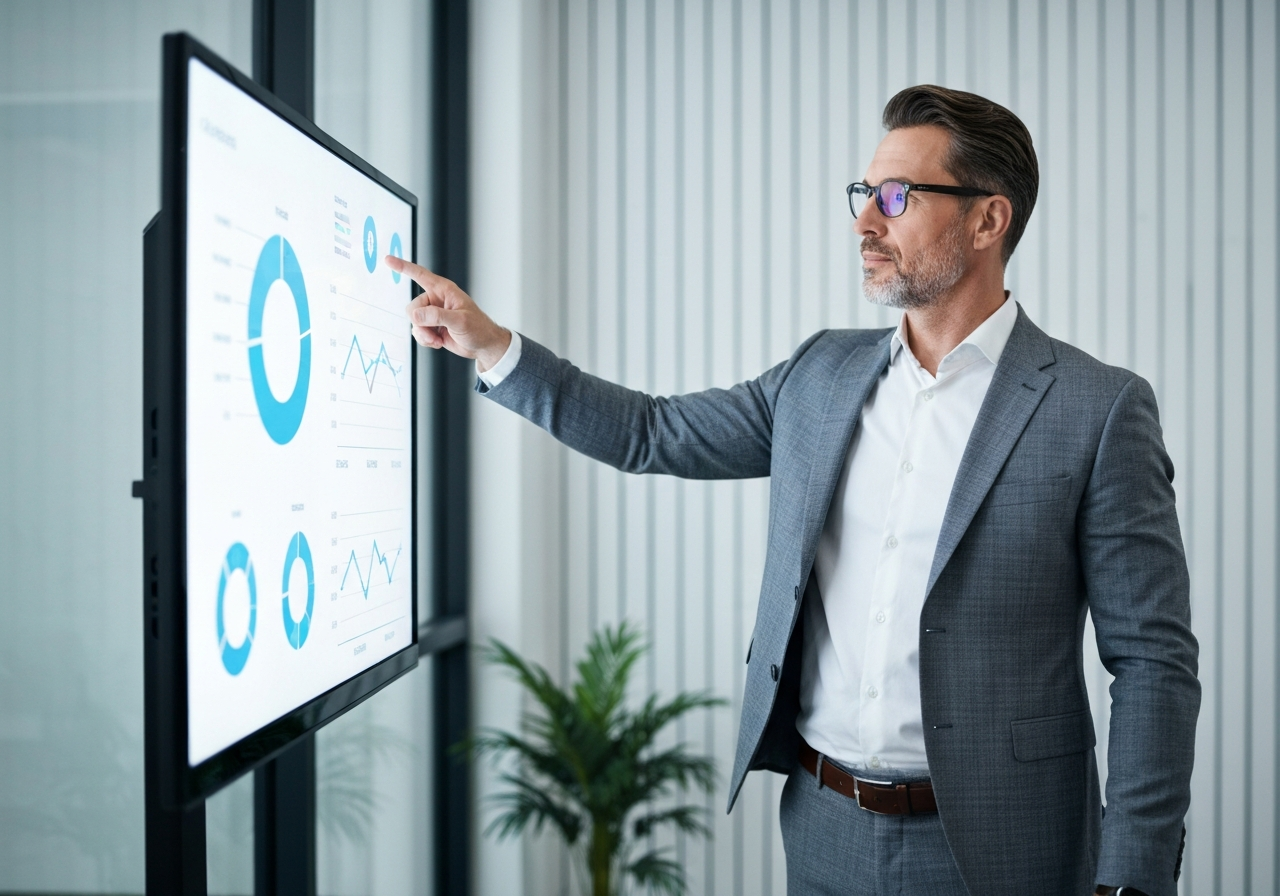 Smart professional pointing at chart