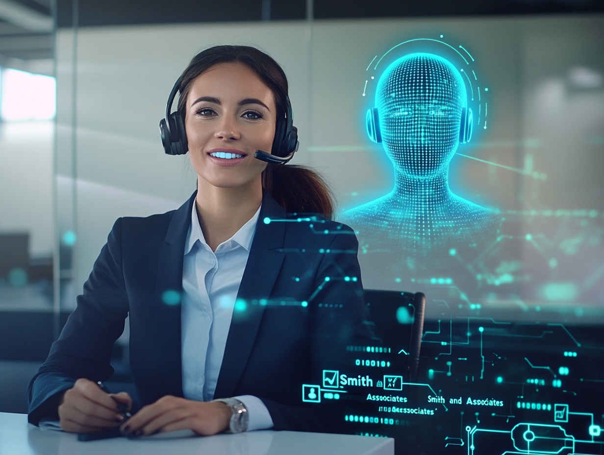AI Business Solutions - Professional woman with AI hologram interface