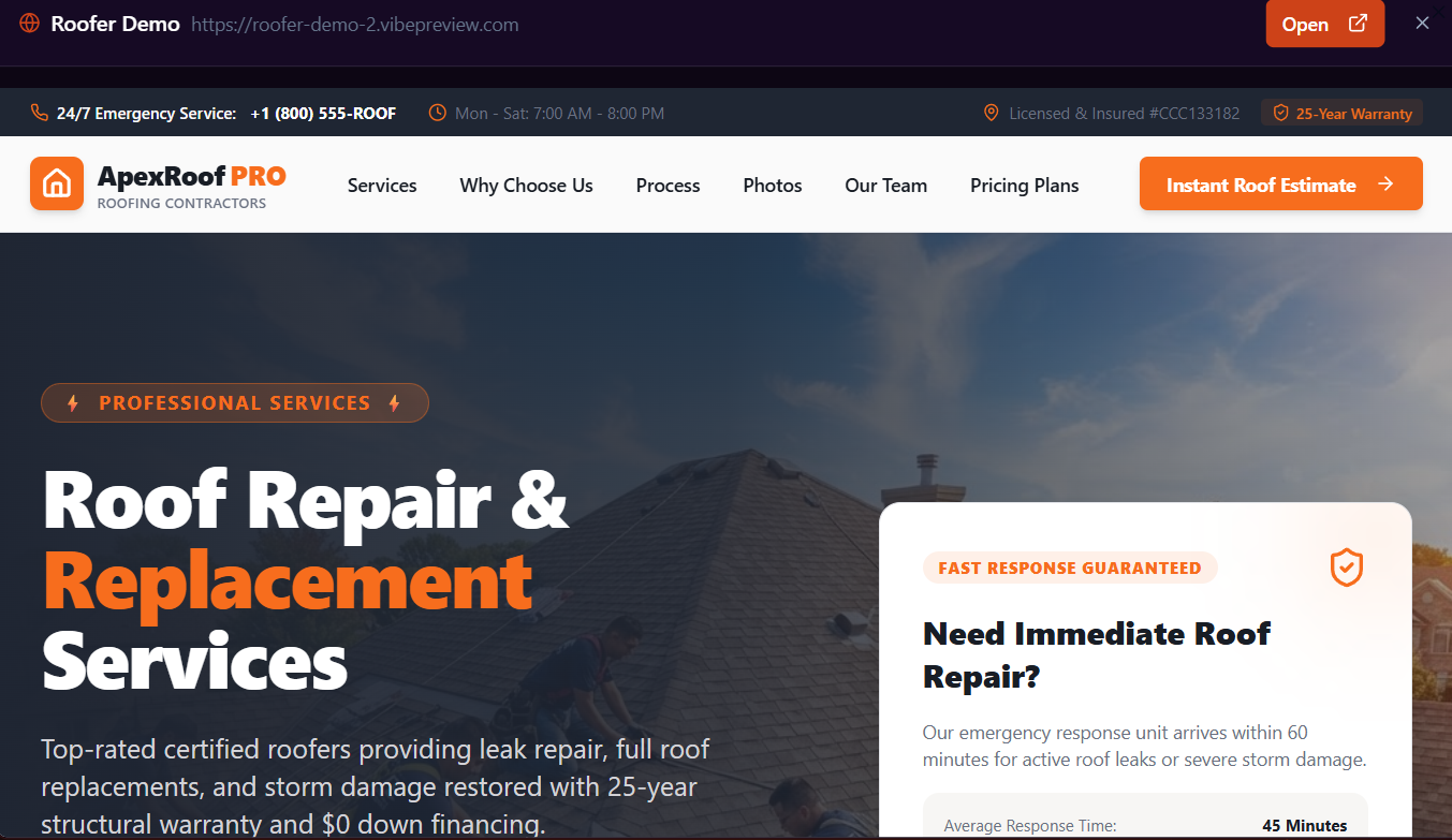 Roofer Demo website preview