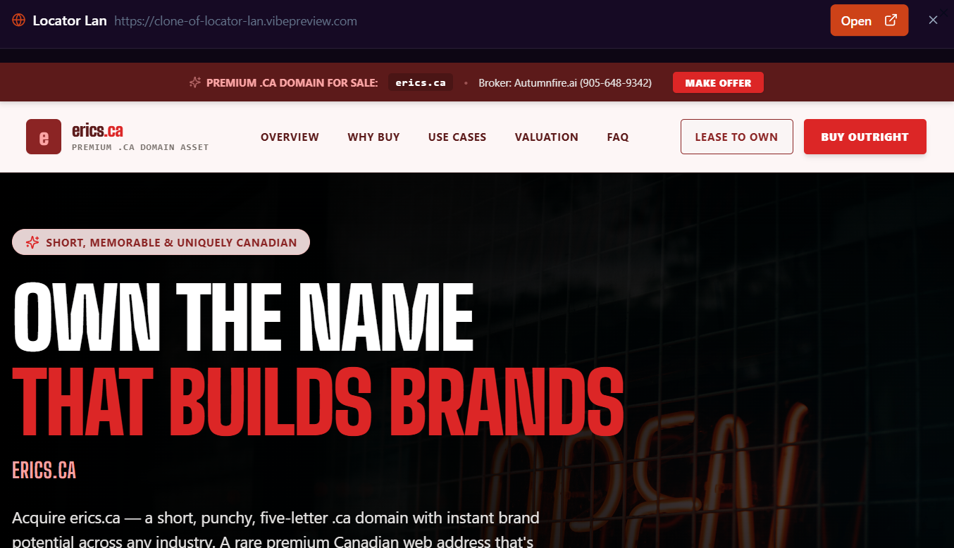 Premium .CA Domain website preview