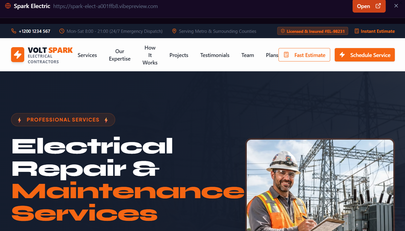 Spark Electric website preview