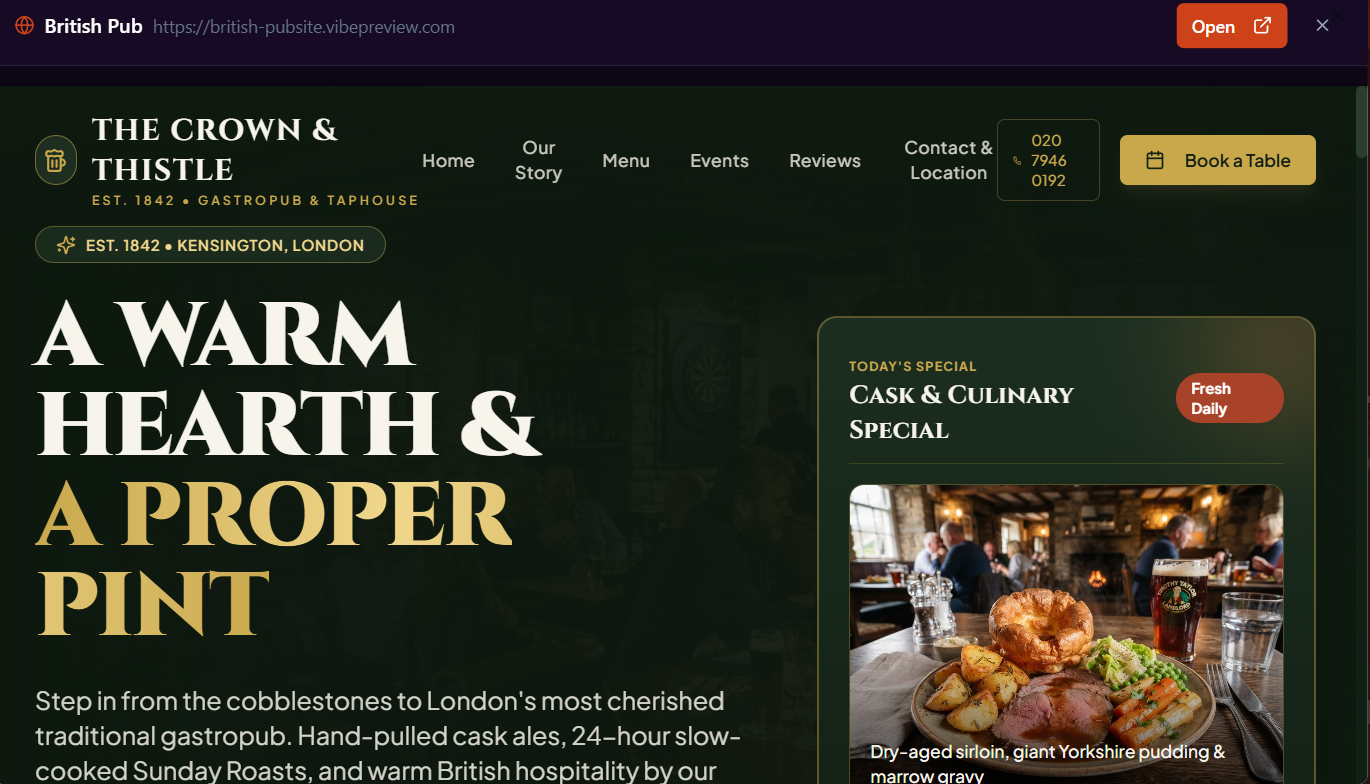 British Pub website preview