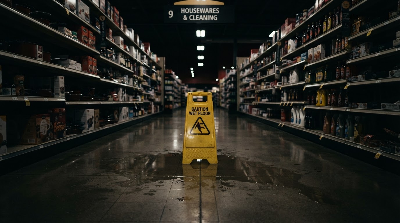Hazardous wet floor in a San Antonio retail store where a slip and fall injury occurred