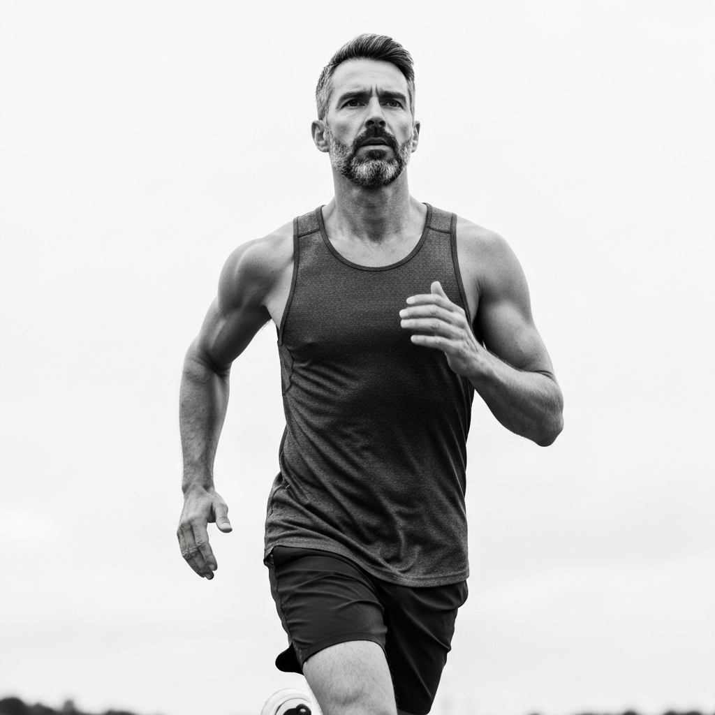 Fit man running outdoors