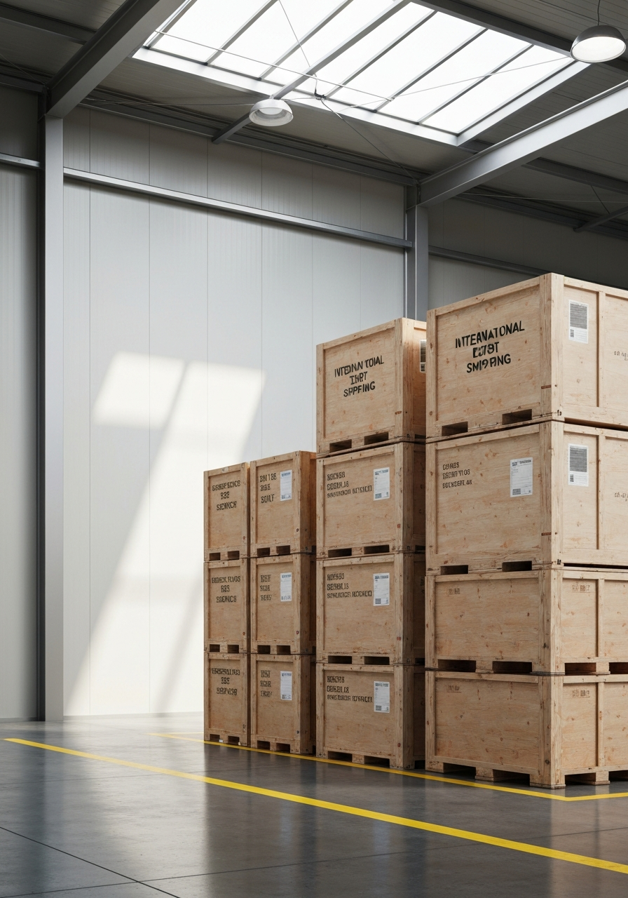 Logistieke voorbereiding internationale verhuizing Professionele houten exportkisten voor internationaal transport in magazijn