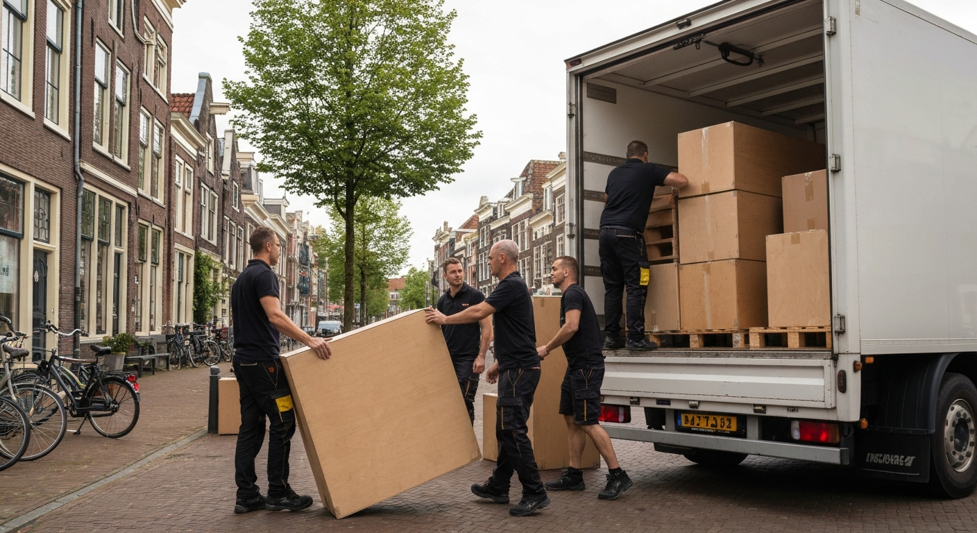 Professionele verhuizers die een verhuiswagen inladen